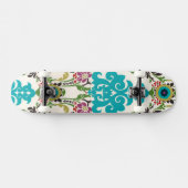 Damask Floral Patterns Plum Turquoise Skateboard (Horizontal)