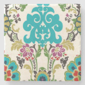 Damask Floral Patterns Plum Turquoise Steinuntersetzer (Vorderseite)