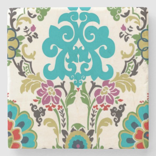 Damask Floral Patterns Plum Turquoise Steinuntersetzer (Vorderseite)