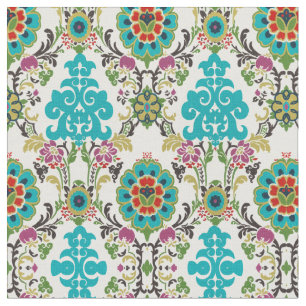 Damask Floral Patterns Plum Turquoise Stoff