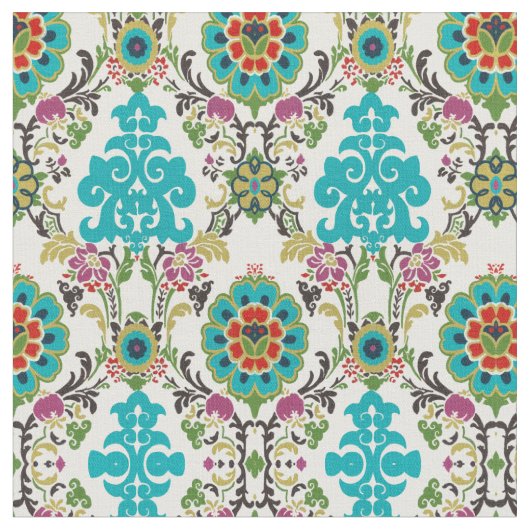 Damask Floral Patterns Plum Turquoise Stoff (Nahaufnahme)