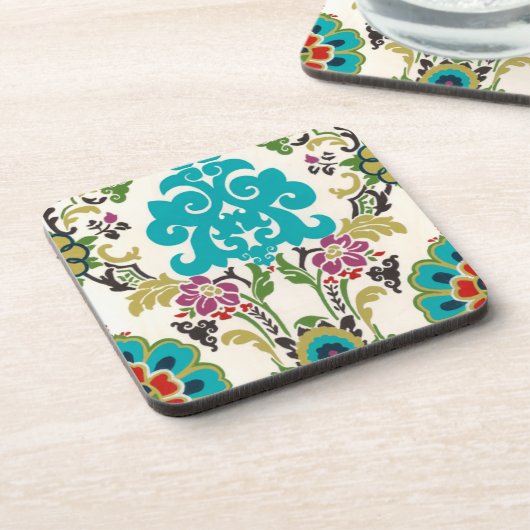 Damask Floral Patterns Plum Turquoise Untersetzer (Linke Seite)