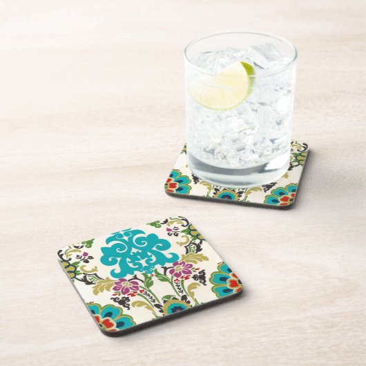 Damask Floral Patterns Plum Turquoise Untersetzer (Rechte Seite)