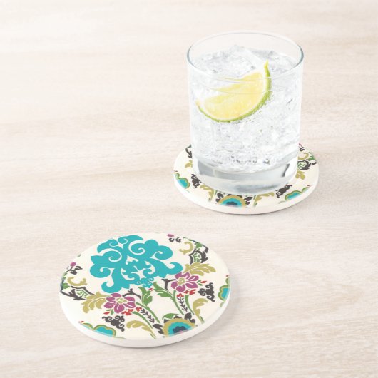 Damask Floral Patterns Plum Turquoise Untersetzer (Seite)