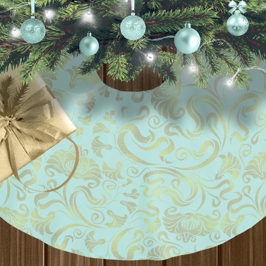 Damask Floral Shimmer Gold auf einer beliebigen Fa Polyester Weihnachtsbaumdecke