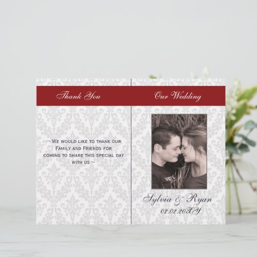 Damask Folding Foto Hochzeitsprogramme (Stehend Vorderseite)