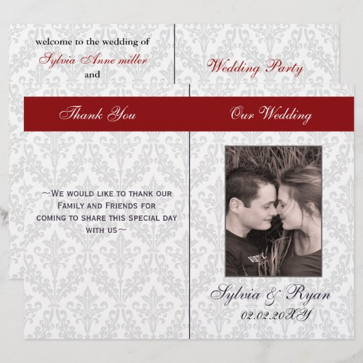 Damask Folding Foto Hochzeitsprogramme (Vorne/Hinten)
