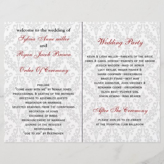 Damask Folding Foto Hochzeitsprogramme (Rückseite)