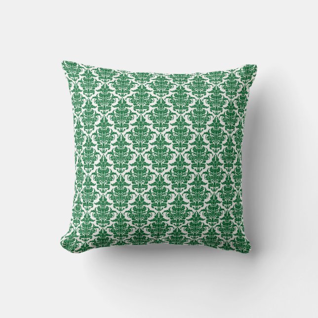 Damask - Forest Green on White Kissen (Vorderseite)