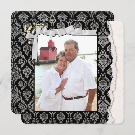 Damask Foto Frame Vow Erneuerung Einladung (Vorne/Hinten)