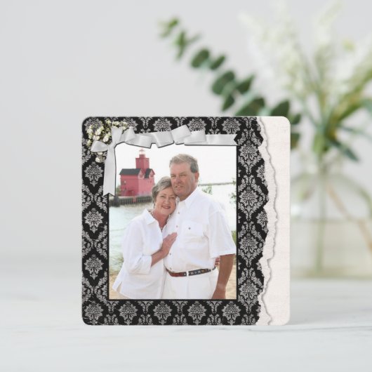 Damask Foto Frame Vow Erneuerung Einladung (Stehend Vorderseite)