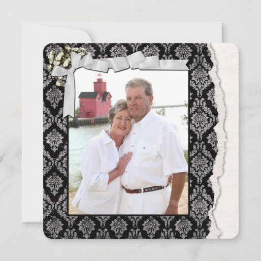 Damask Foto Frame Vow Erneuerung Einladung (Vorderseite)