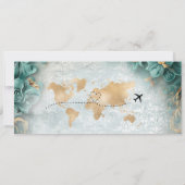 Damask Foto Save the Date Boarding Pass Weltkarte Einladung (Rückseite)