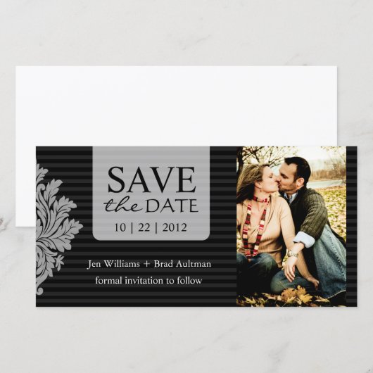 Damask Foto Save the Date Einladung (Vorne/Hinten)