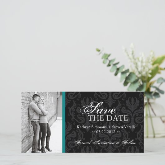 Damask Foto Save the Date Einladung (Stehend Vorderseite)