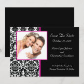 Damask Foto Save the Date HOT PINK Ankündigung (Vorne/Hinten)