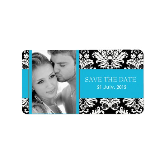 Damask Foto Save the Date Labels Adressaufkleber (Vorne)