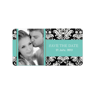 Damask Foto Save the Date Labels Adressaufkleber
