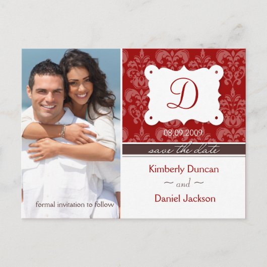 Damask Foto Save the Date Postkarte (Vorderseite)