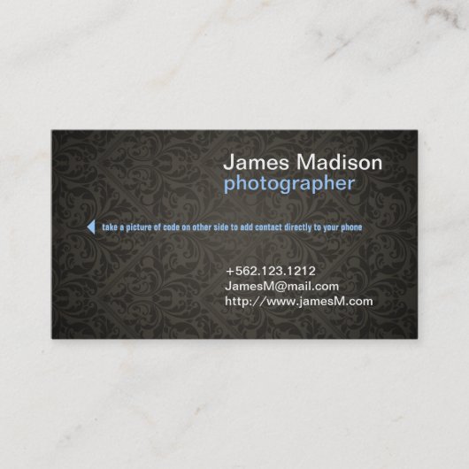 Damask Fotografie Business Card mit QR Code Visitenkarte (Vorderseite)
