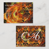 DAMASK FRAKTAL MONOGRAM Gelb rosa Visitenkarte (Vorne/Hinten)