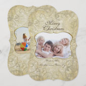 Damask Frohe Weihnachtsgoldrahmen Ihr Foto Feiertagskarte (Vorne/Hinten)