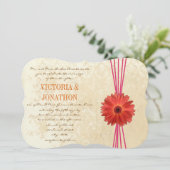 Damask Fuchsia Gerber Daisy Wedding Einladung (Stehend Vorderseite)