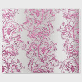 Damask Fuchsia Pink Metallic Grau Glitzer Hütte Geschenkpapier (Flach)