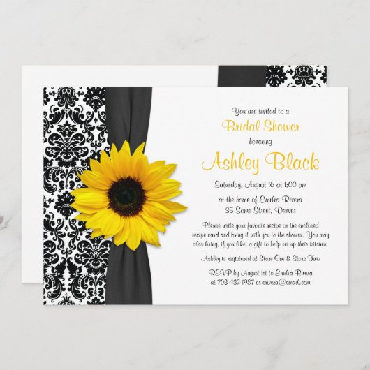 Damask Gelbe Sonnenblume Rezept Brautparty Einladung (Vorne/Hinten)