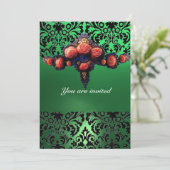 DAMASK GEM AND PINK ROSES MONOGRAMM EINLADUNG (Stehend Vorderseite)