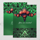 DAMASK GEM AND PINK ROSES MONOGRAMM EINLADUNG (Vorne/Hinten)