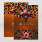 DAMASK GEM AND PINK ROSES MONOGRAMM EINLADUNG (Vorne/Hinten)