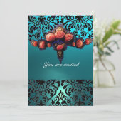 DAMASK GEM AND PINK ROSES MONOGRAMM EINLADUNG (Stehend Vorderseite)
