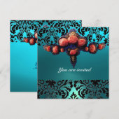 DAMASK GEM AND PINK ROSES MONOGRAMM EINLADUNG (Vorne/Hinten)