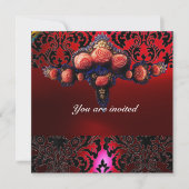 DAMASK GEM AND PINK ROSES MONOGRAMM EINLADUNG (Vorderseite)