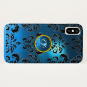 DAMASK GEM MONOGRAM blau Case-Mate iPhone Hülle (Rückseite (Horizontal))