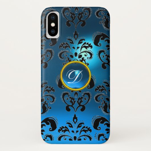 DAMASK GEM MONOGRAM blau Case-Mate iPhone Hülle (Rückseite)