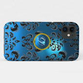 DAMASK GEM MONOGRAM blau Case-Mate iPhone Hülle (Rückseite (Horizontal))