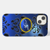 DAMASK GEM MONOGRAM blau dunkel iPhone Hülle (Rückseite (Horizontal))