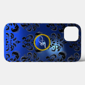 DAMASK GEM MONOGRAM blau dunkelblau Case-Mate iPhone Hülle (Rückseite (Horizontal))