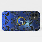 DAMASK GEM MONOGRAM blau dunkelblau Case-Mate iPhone Hülle (Rückseite (Horizontal))