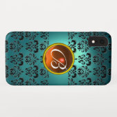 DAMASK GEM MONOGRAM Blau schwarz orange Case-Mate iPhone Hülle (Rückseite (Horizontal))