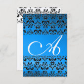 DAMASK GEM MONOGRAM Blau-uAwg Einladung (Vorne/Hinten)