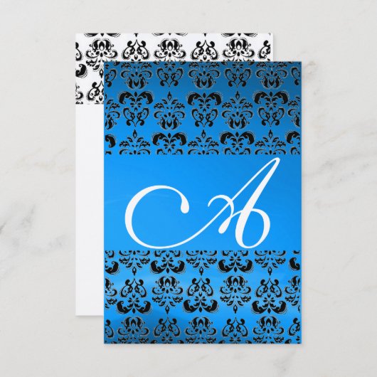 DAMASK GEM MONOGRAM Blau-uAwg Einladung (Vorne/Hinten)