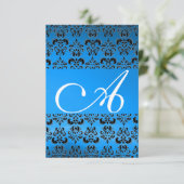 DAMASK GEM MONOGRAM Blau-uAwg Einladung (Stehend Vorderseite)