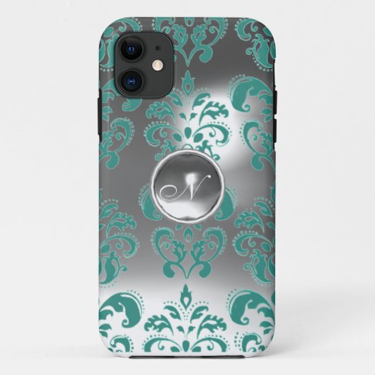 DAMASK GEM MONOGRAM blau weiß Case-Mate iPhone Hülle (Rückseite)