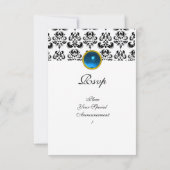 DAMASK GEM MONOGRAM Blau-weiße uAwg Einladung (Rückseite)