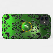 DAMASK GEM MONOGRAM Emerald Green Case-Mate iPhone Hülle (Rückseite (Horizontal))