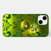 DAMASK GEM MONOGRAM gelb grün Case-Mate iPhone Hülle (Rückseite (Horizontal))