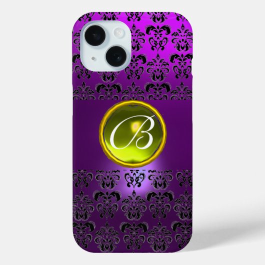 DAMASK GEM MONOGRAM Gelb lila Case-Mate iPhone Hülle (Rückseite)